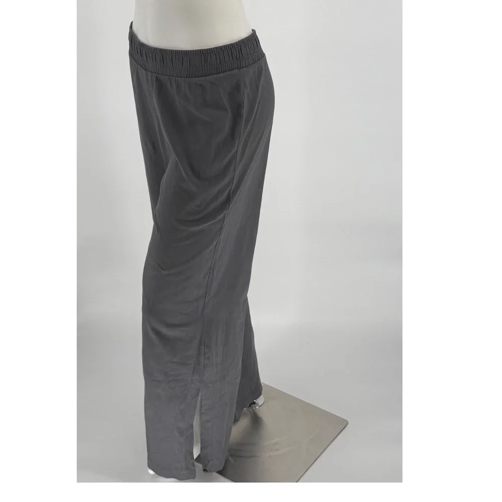 ZARA Gray Wide Leg Lounge Pants Elastic Waist Side Slit‎ XL Lagenlook 97-36